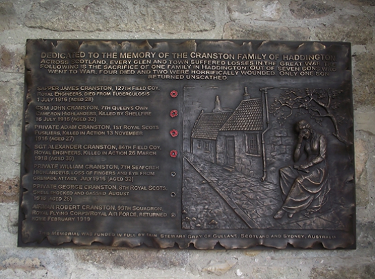 Gedenktafel für die Familie Cranston gewidmet. Schottland, Haddington  2014. Material: Bronze. Autoren: O. Sidoruk Krylov B.
